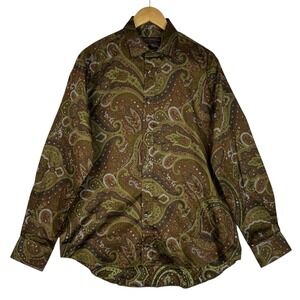 Etro Milano Paisley Shirt Button Down Mens Brown Green Cotton Made In Italy